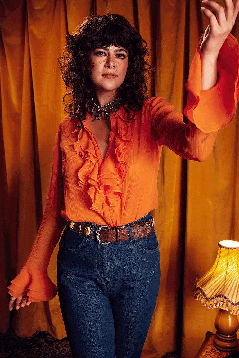 Let The Good Times Roll Orange Ruffle Blouse