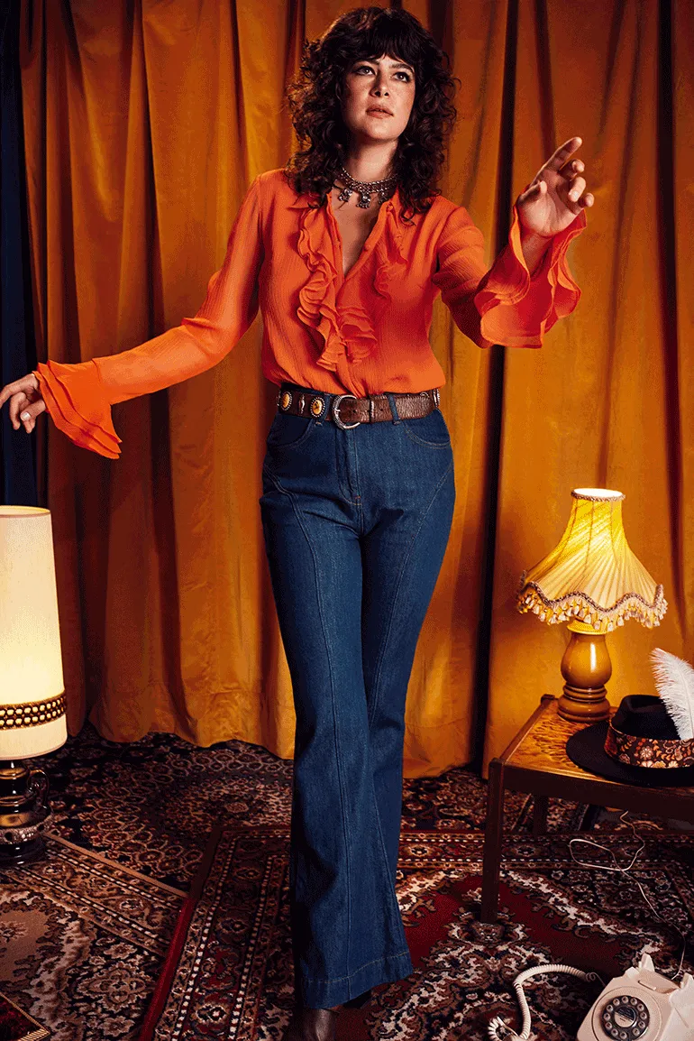 Let The Good Times Roll Orange Ruffle Blouse