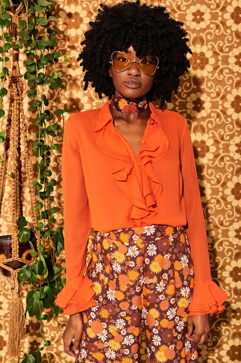 Let The Good Times Roll Orange Ruffle Blouse