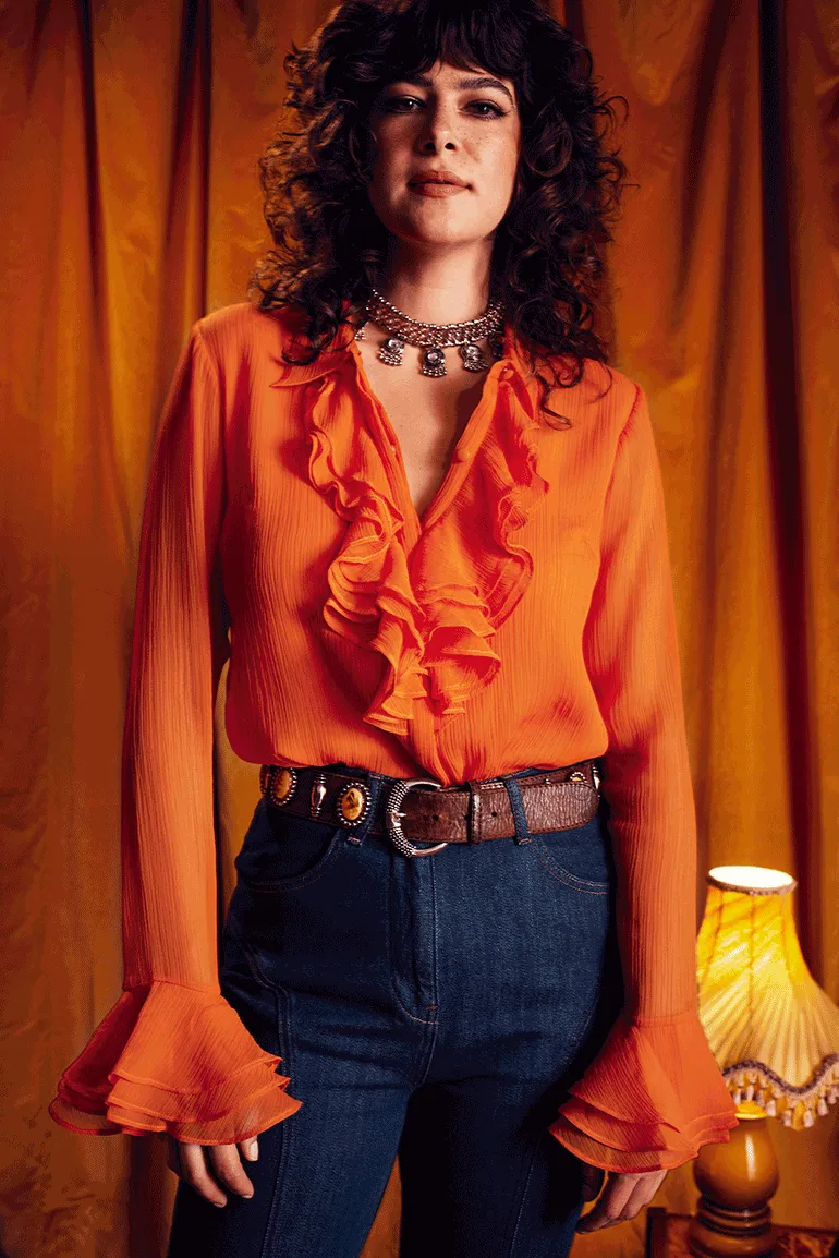 Let The Good Times Roll Orange Ruffle Blouse