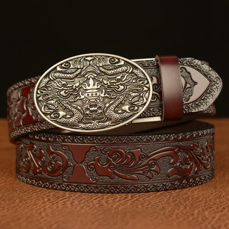 Men's Double Dragon Battling Leather Belt