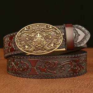 Men's Double Dragon Battling Leather Belt