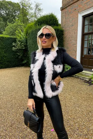 MYNELLY PREMIUM BLACK AND PINK FAUX FUR GILLET