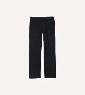 Navy Textured Cotton Flat Front Chino