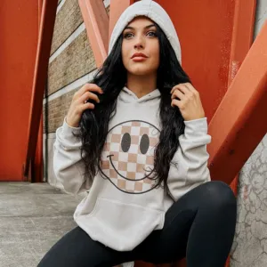 Neutral Checkerboard Smiley Hoodie