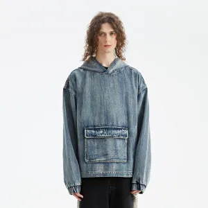 Oversized Denim Hoodie with Front Pocket