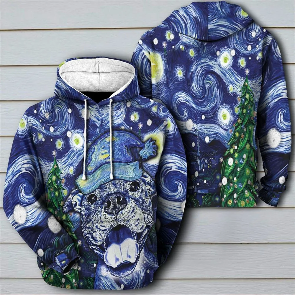 Pitbull Starry Christmas Night All Over Print 3D Hoodie For Men And Women, Best Gift For Dog lovers, Best Outfit Christmas