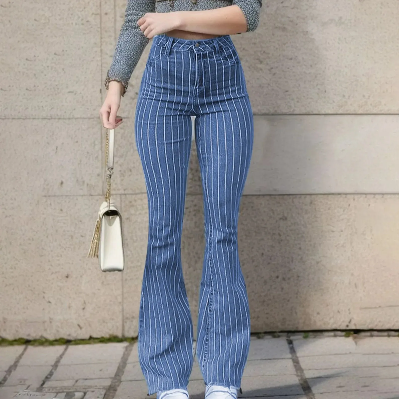 Retro Striped High Waist Skinny Jeans