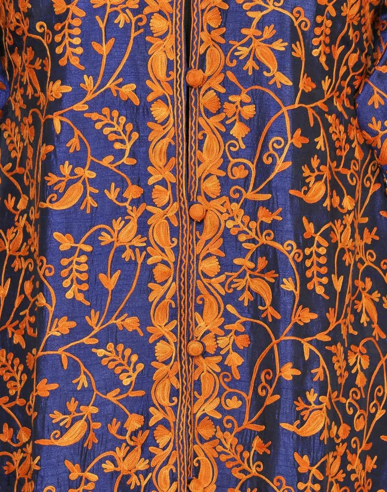 Royal Blue Aari Embroidered Silk Jacket