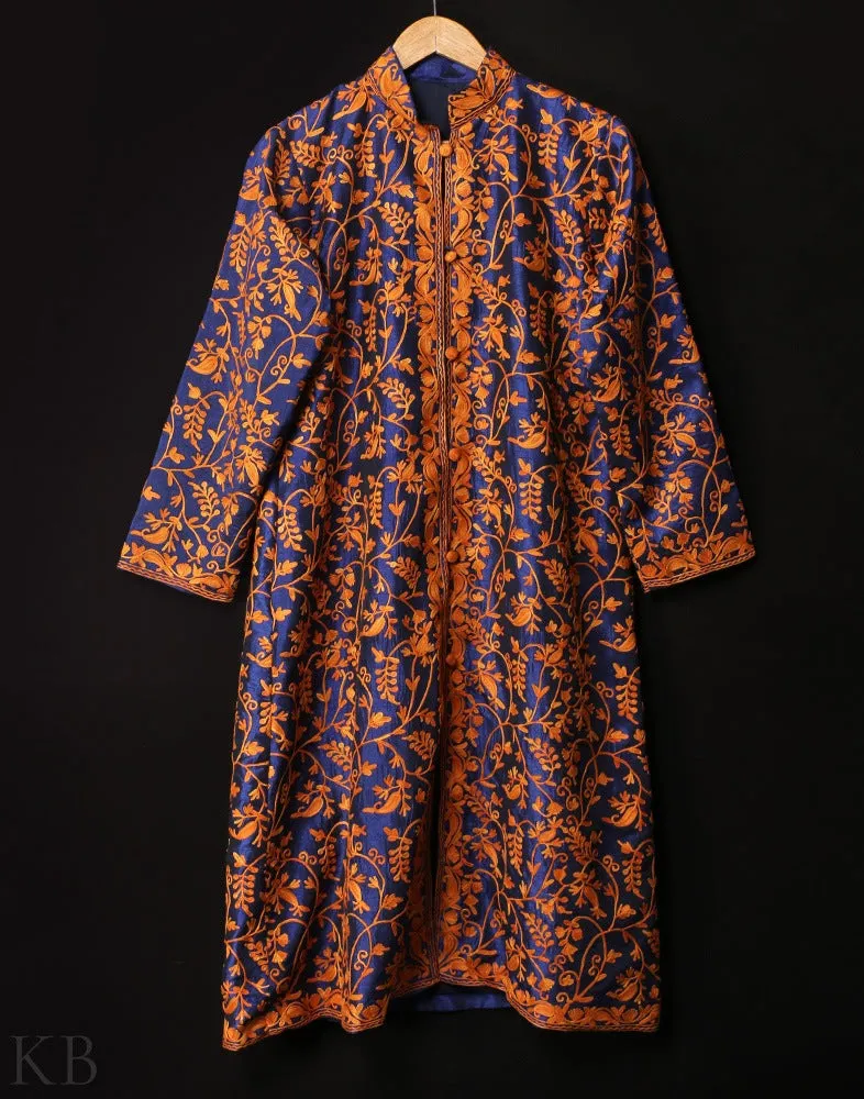 Royal Blue Aari Embroidered Silk Jacket