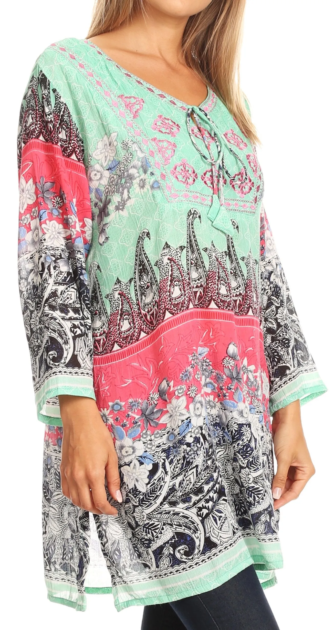 Sakkas Caterina Boho Lightweight Casual Embroidered Floral Tunic  / Blouse Top