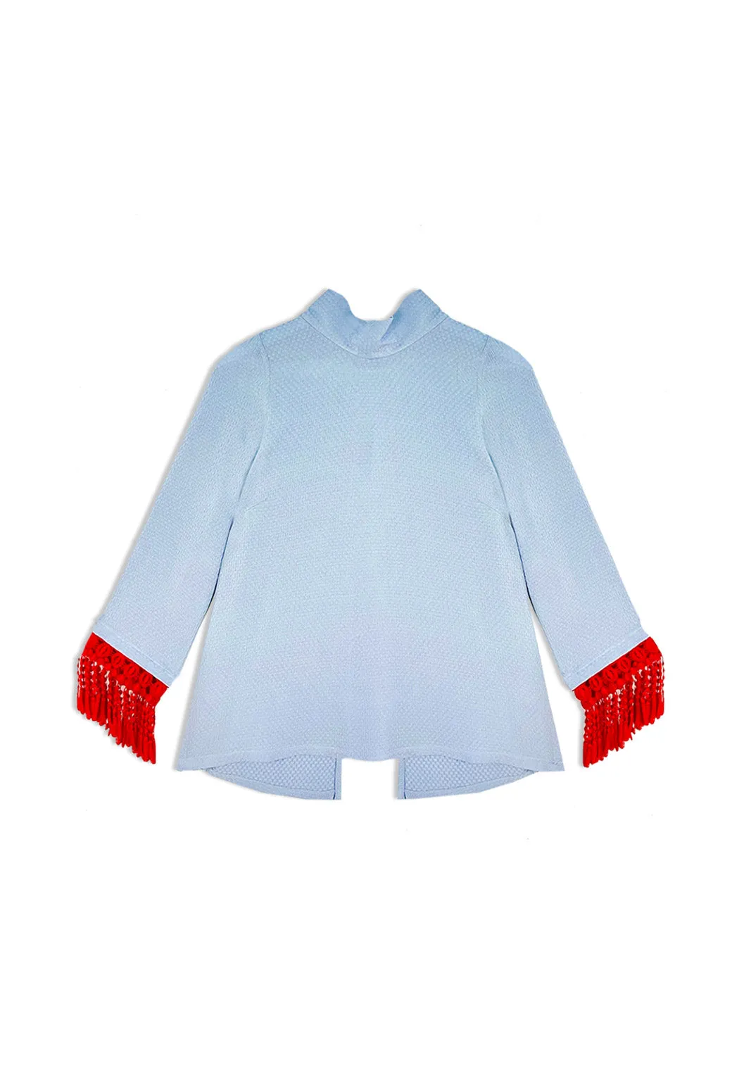 SAMPLE - BURU x Val Tasseled Lounge Top  - Blue Waffle