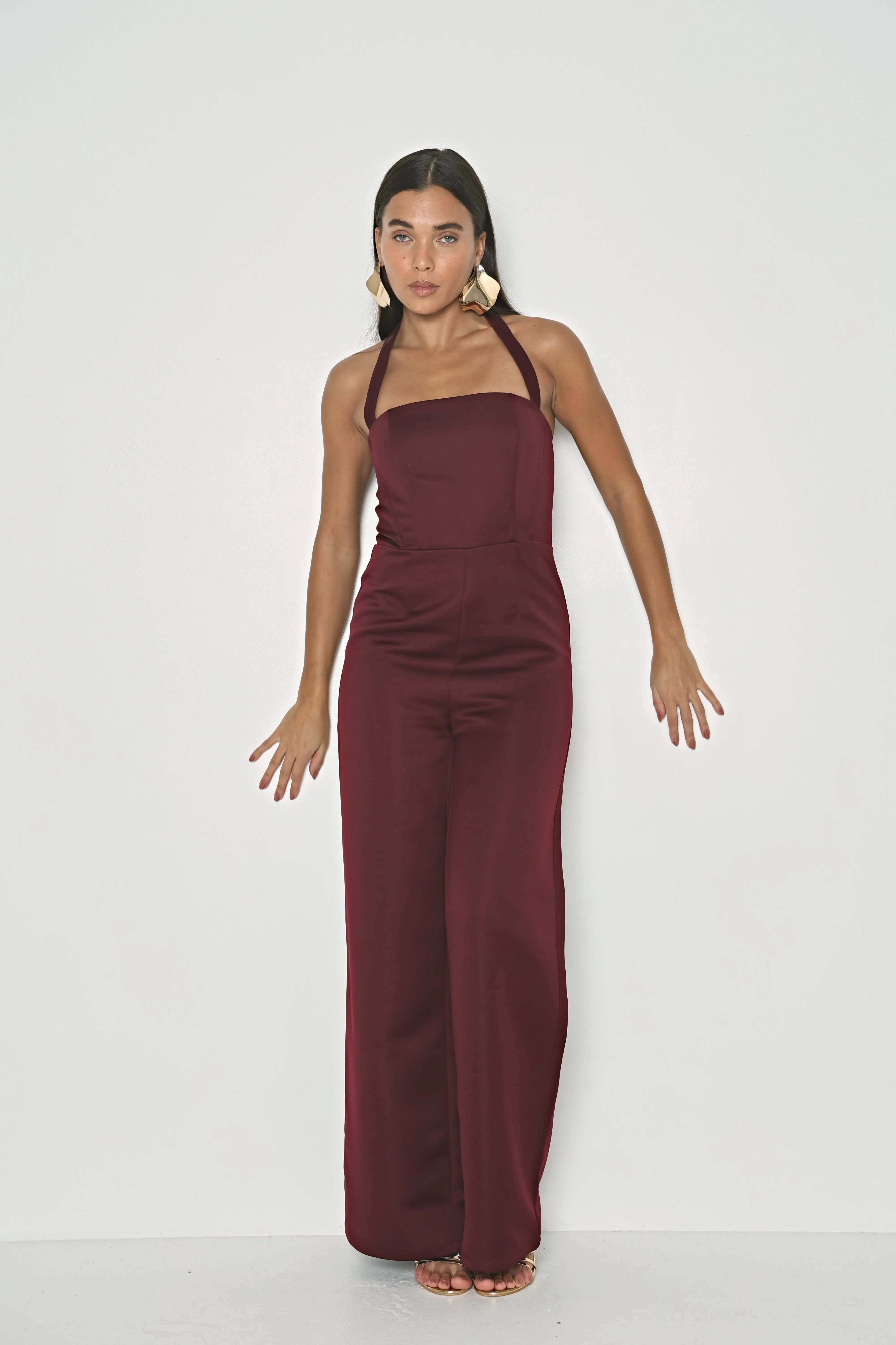 SATIN STRUCTURED SQUARE NECK JUMPSUIT