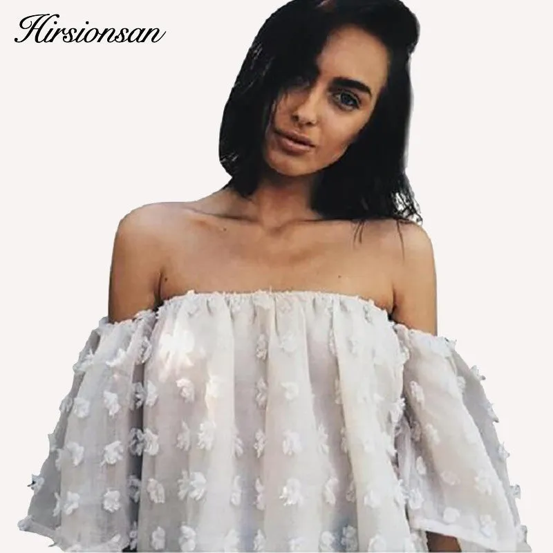 Sexy Off Shoulder Blouses Women 2017 New Puff Sleeve 3D Floral Tops Grisl Ruffles Blouse Shirt Streetwear Elegant Beach Blusas