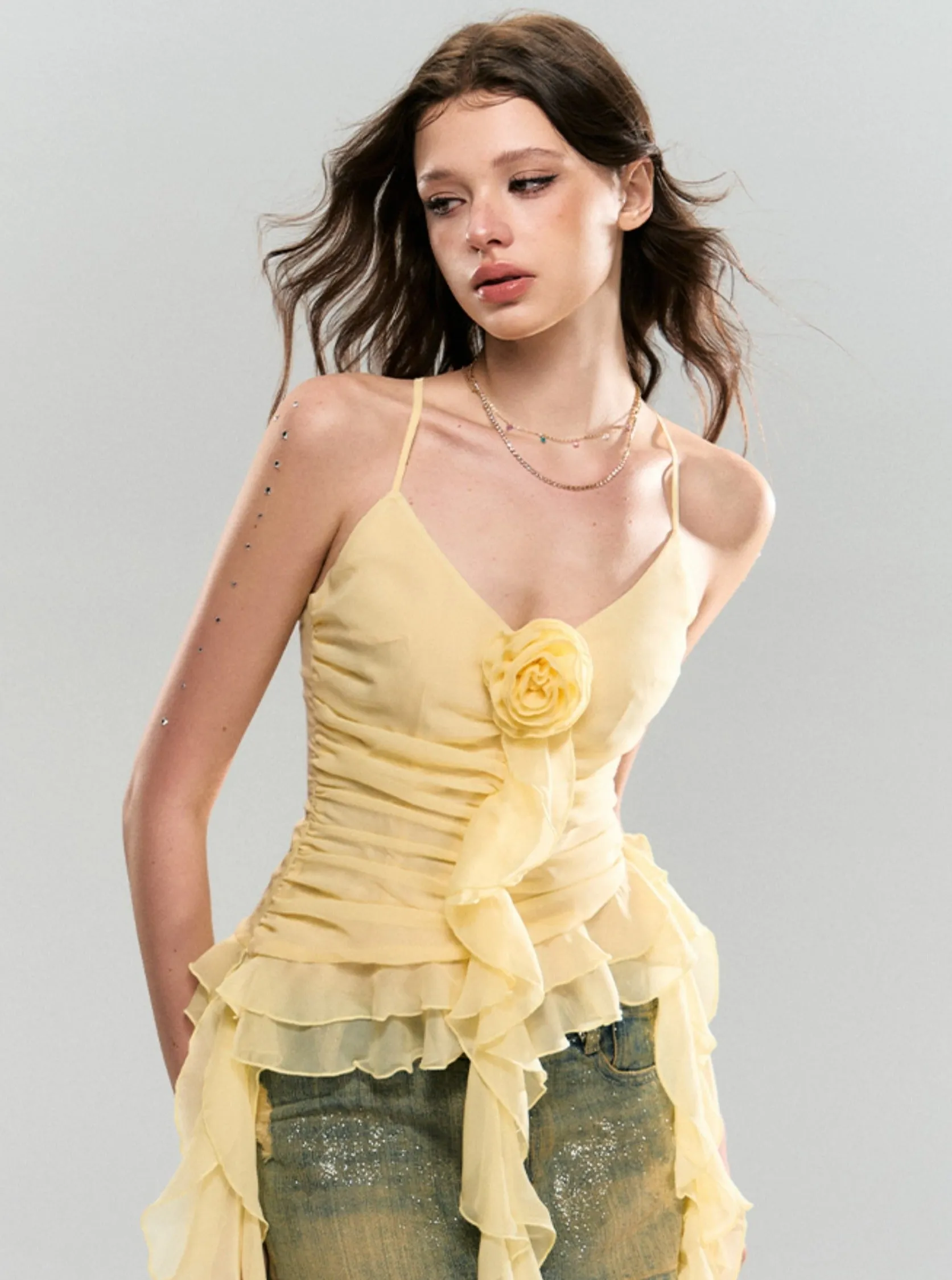 Sunshine Bloom Ruched Camisole Top