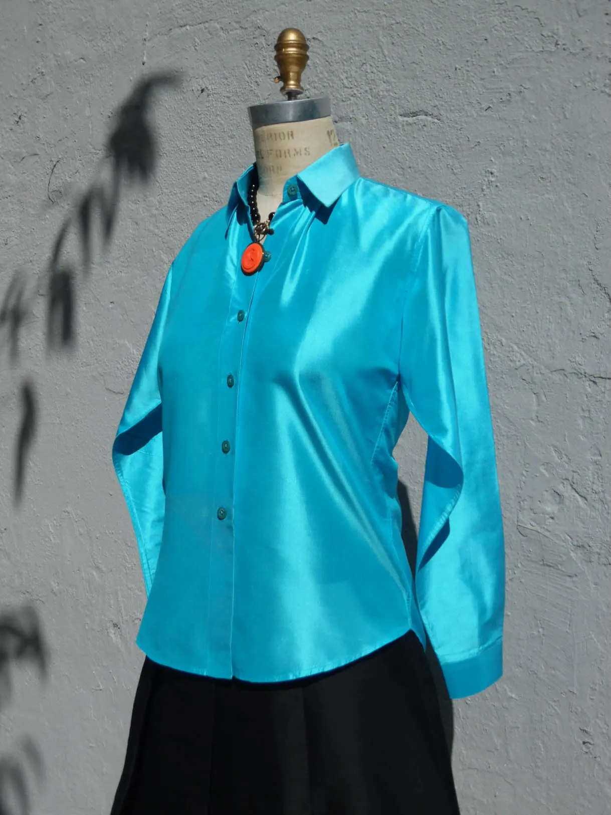 Thai Silk Button Down Shirt Turquoise