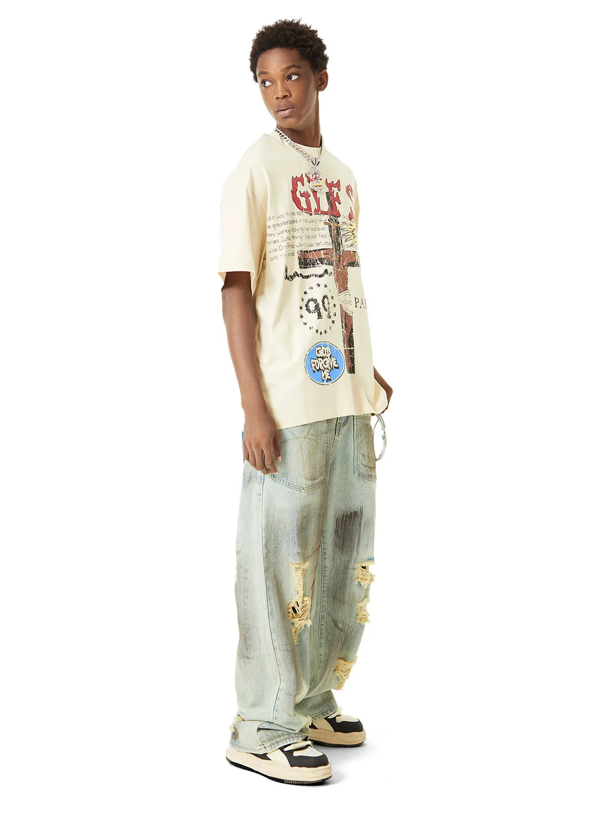 Thesupermade Retro Washed Reverse Design Hip-Hop Jeans