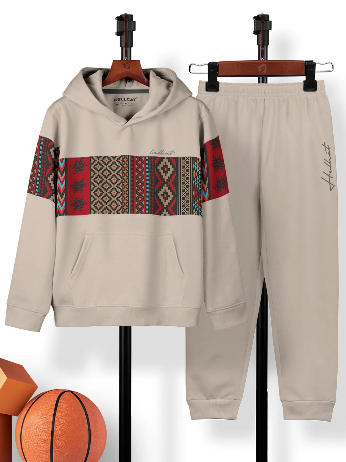 Trendy Printed Cotton Blend Hoodie T-shirt Jogger Trackpant Clothing Set for Girls