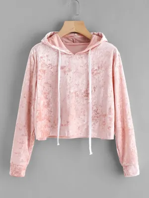 Trendy Velvet crop hoodie sweatshirt