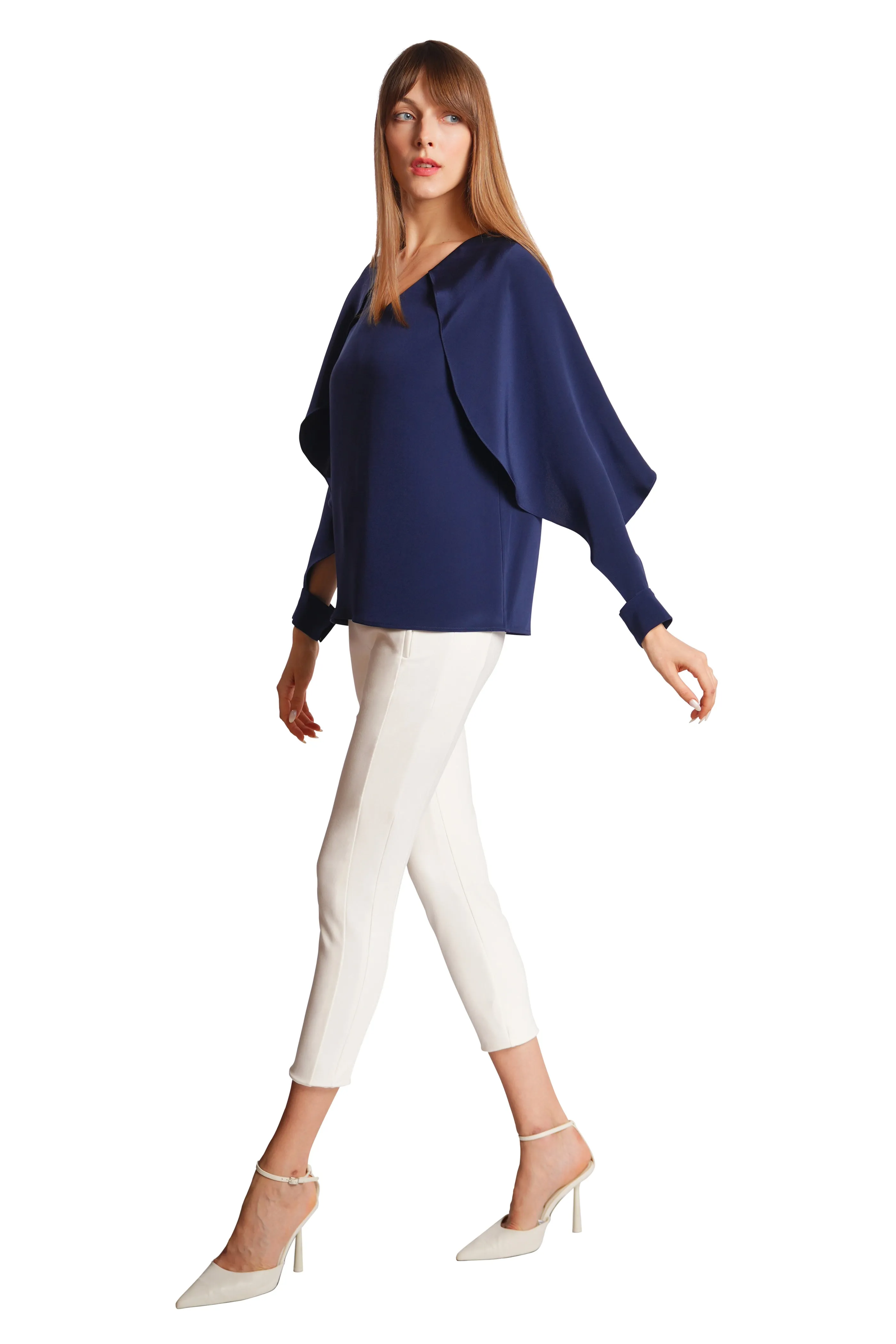 Vale Cape Sleeves Silk Crepe Top