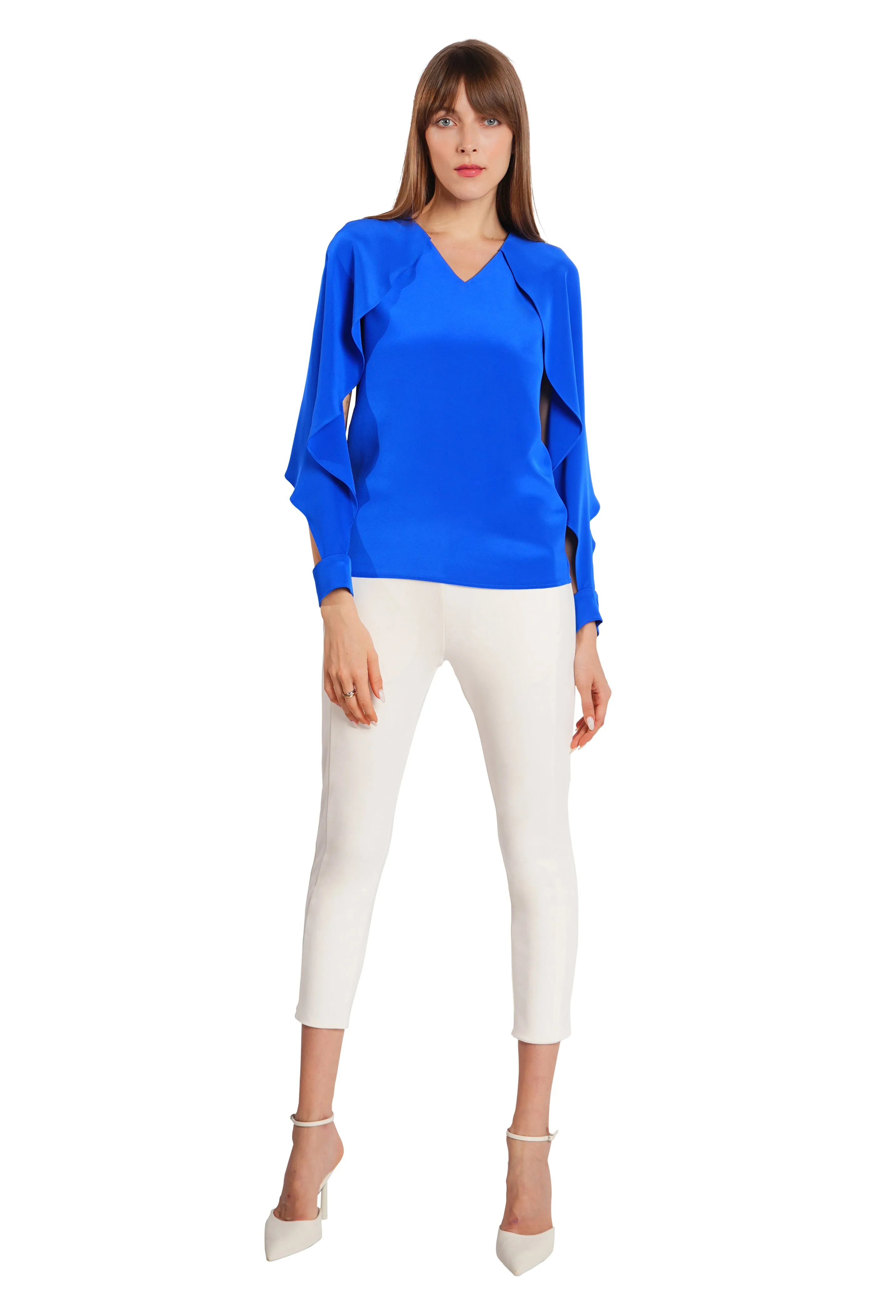 Vale Cape Sleeves Silk Crepe Top