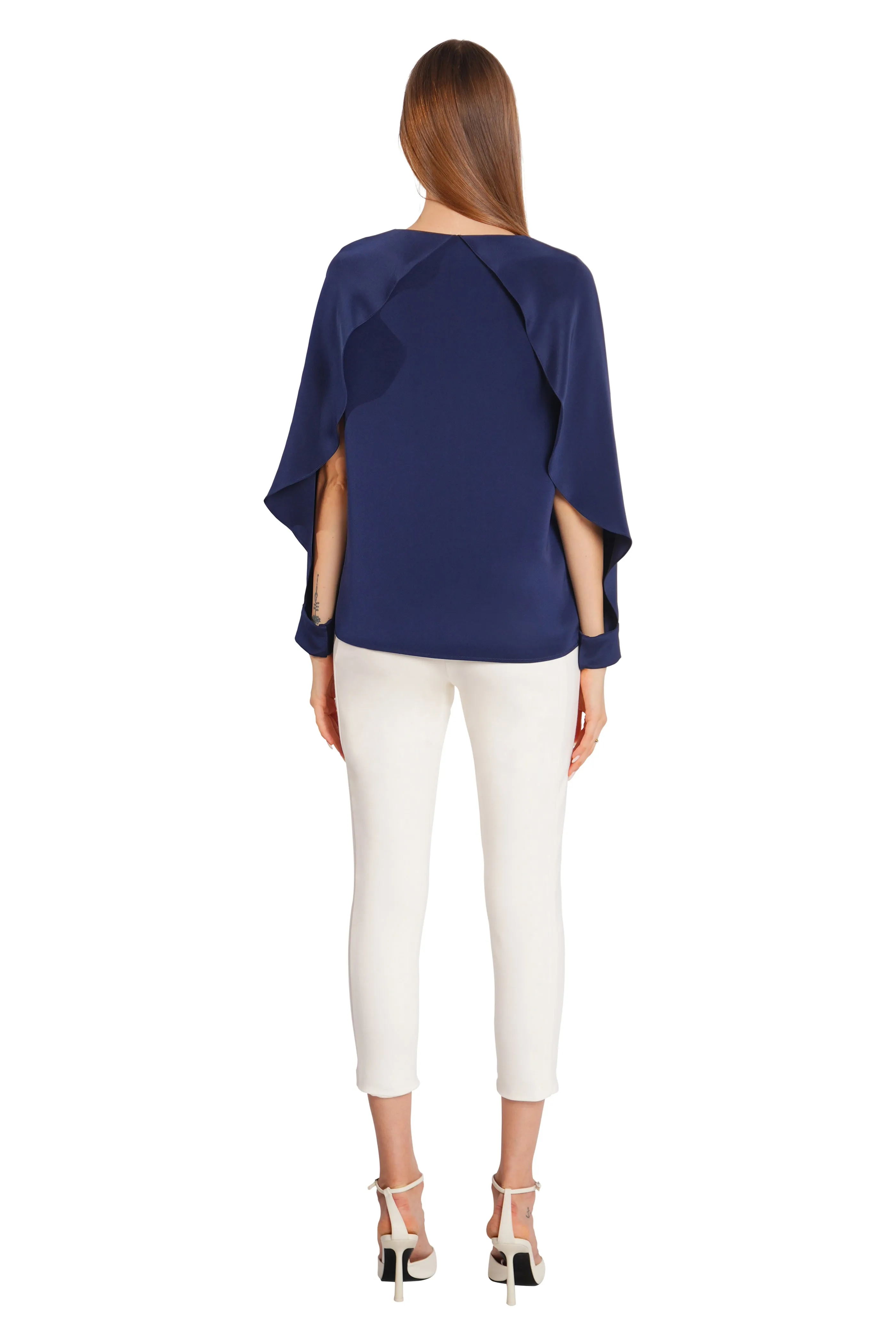 Vale Cape Sleeves Silk Crepe Top