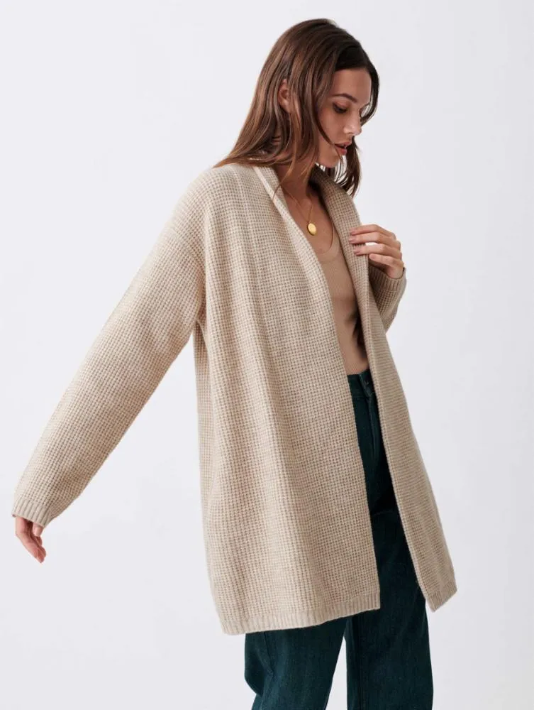 White   Warren - Cashmere Blend Waffle Coatigan in Sand Heather