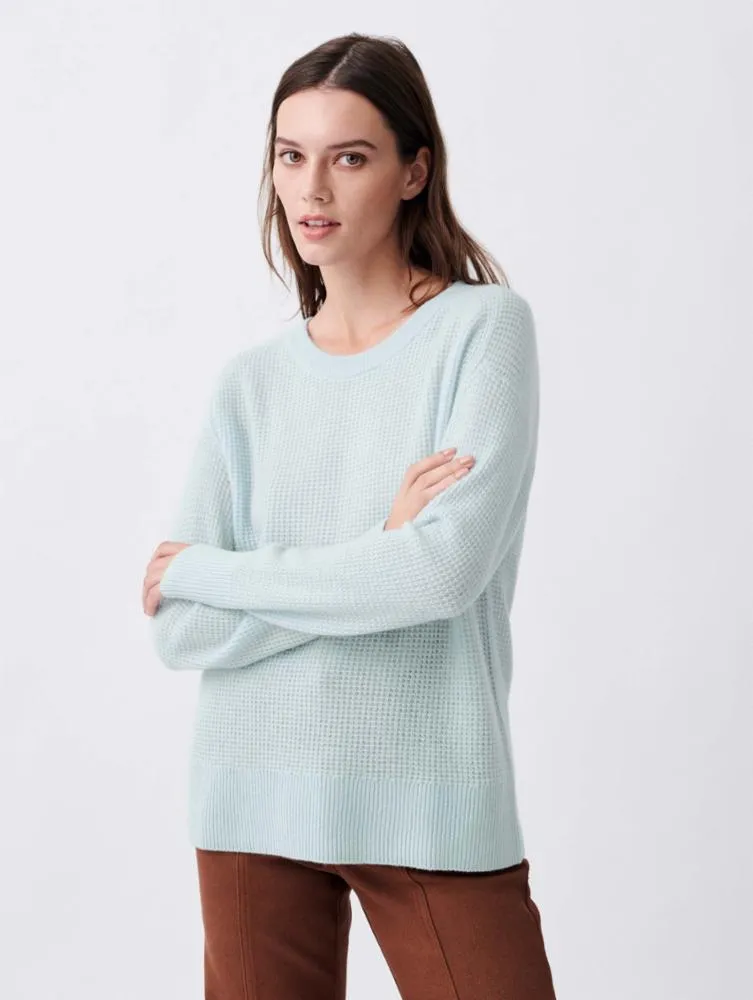 White   Warren - Cashmere Waffle Sweatshirt in Daylight Blue