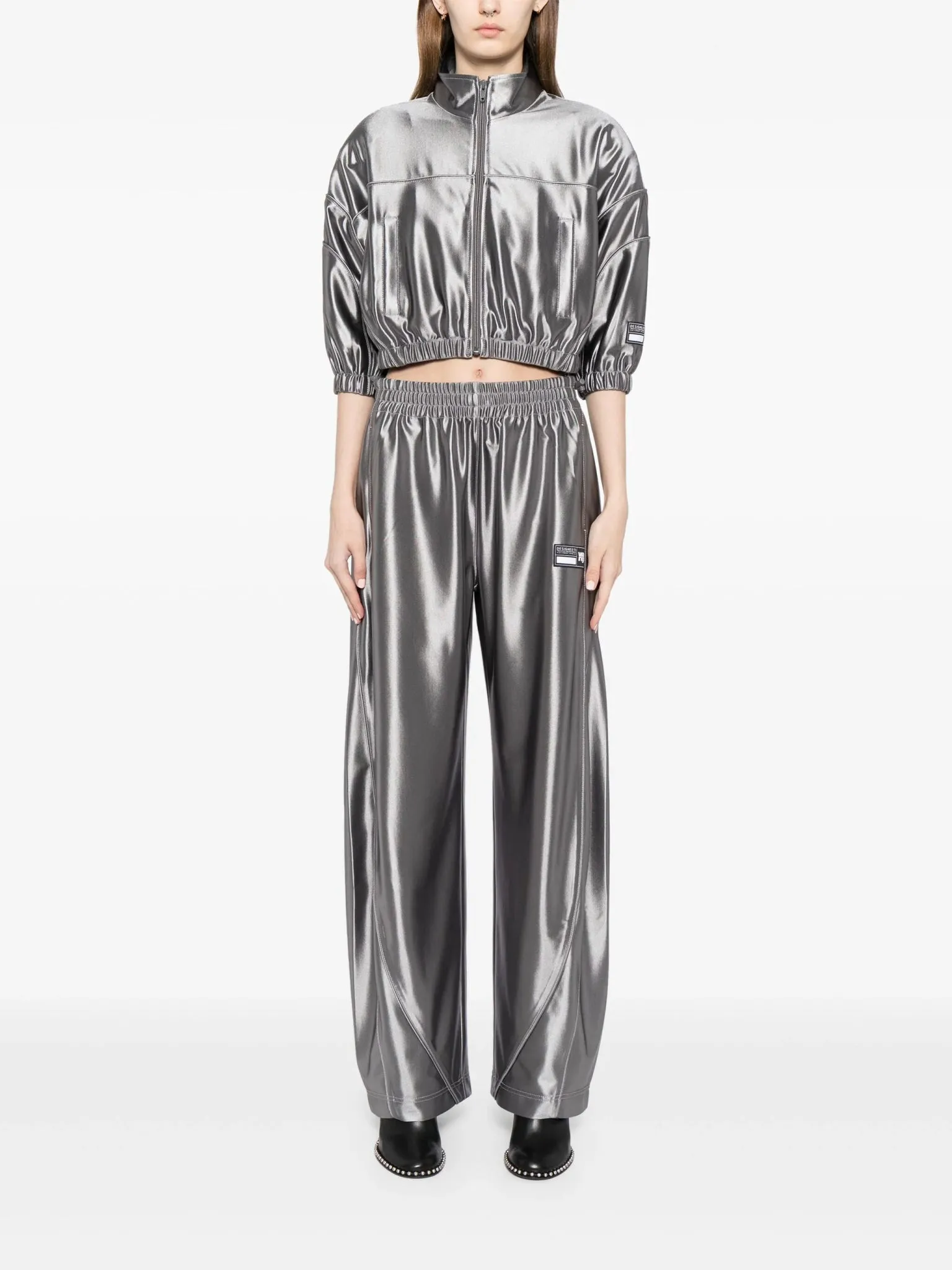 wide-leg metallic trousers