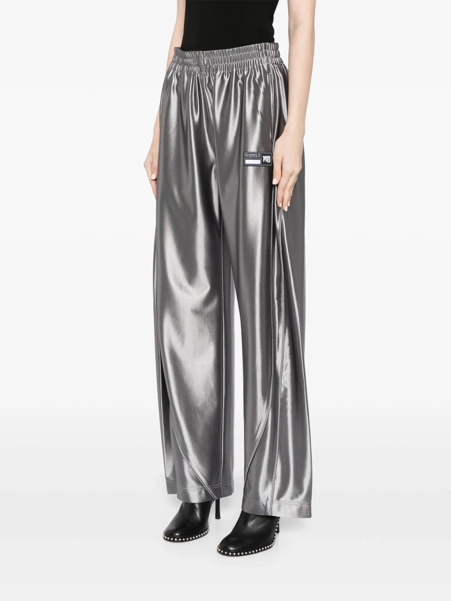 wide-leg metallic trousers