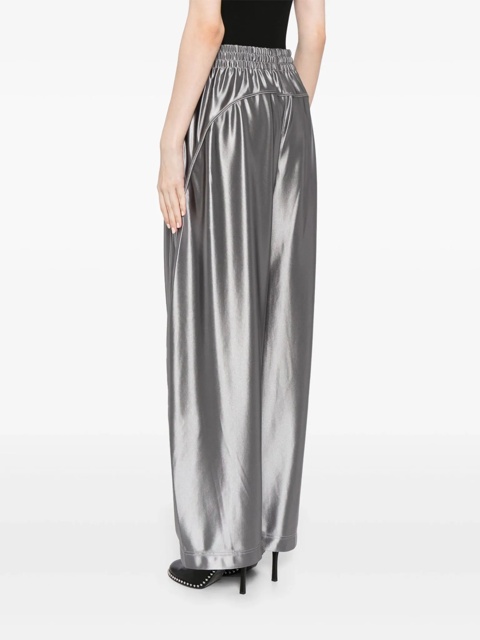 wide-leg metallic trousers