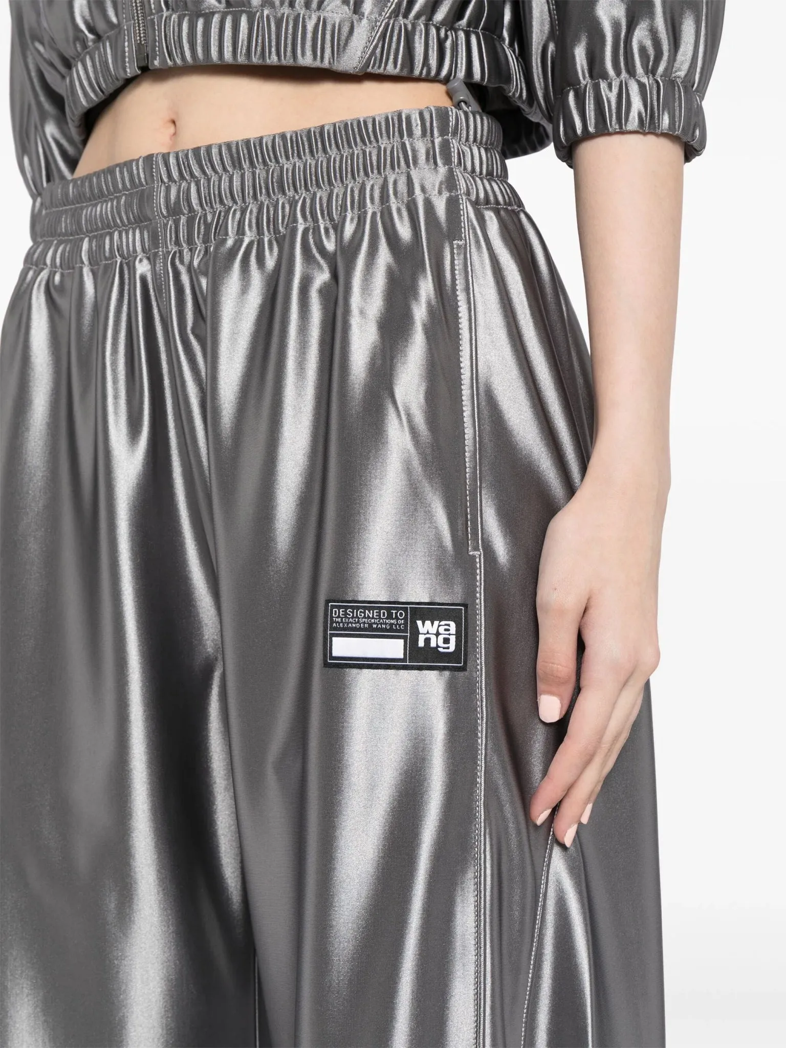 wide-leg metallic trousers