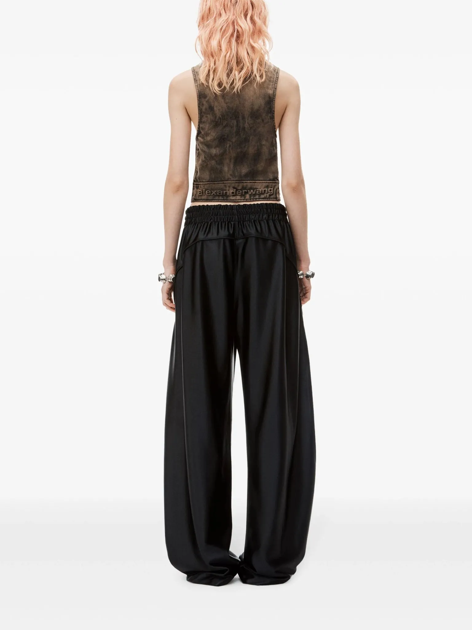 wide-leg metallic trousers