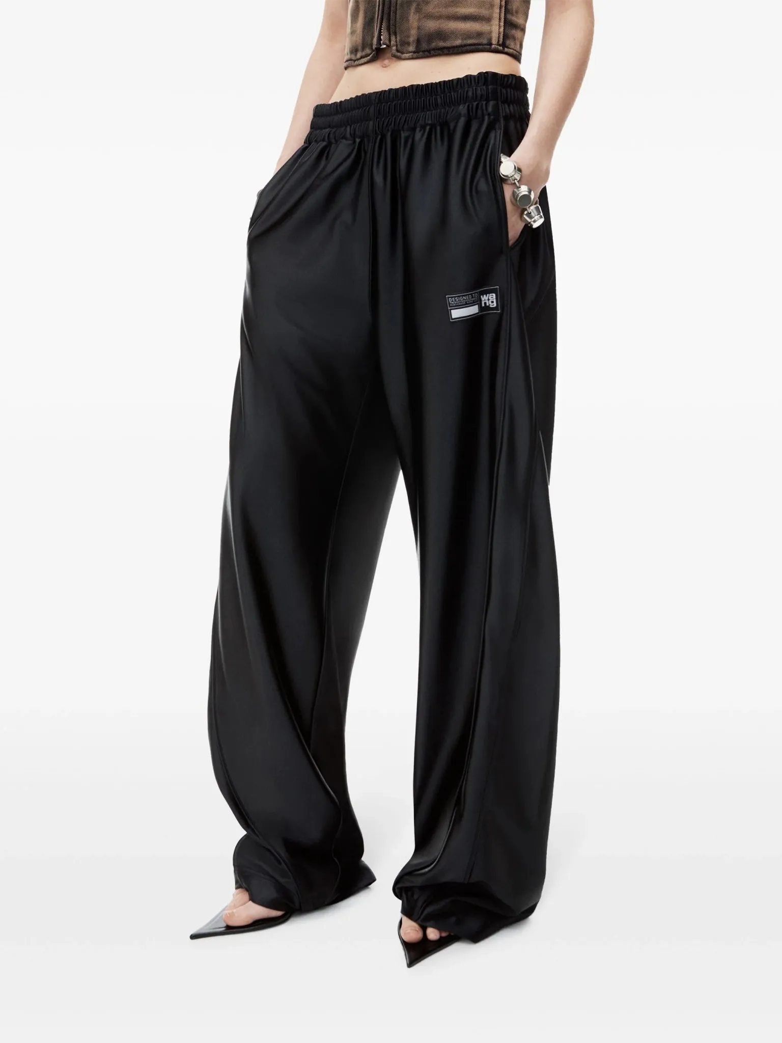 wide-leg metallic trousers