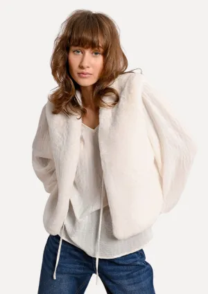 Willow Woven Sleeveless Faux Fur Jacket - Off White