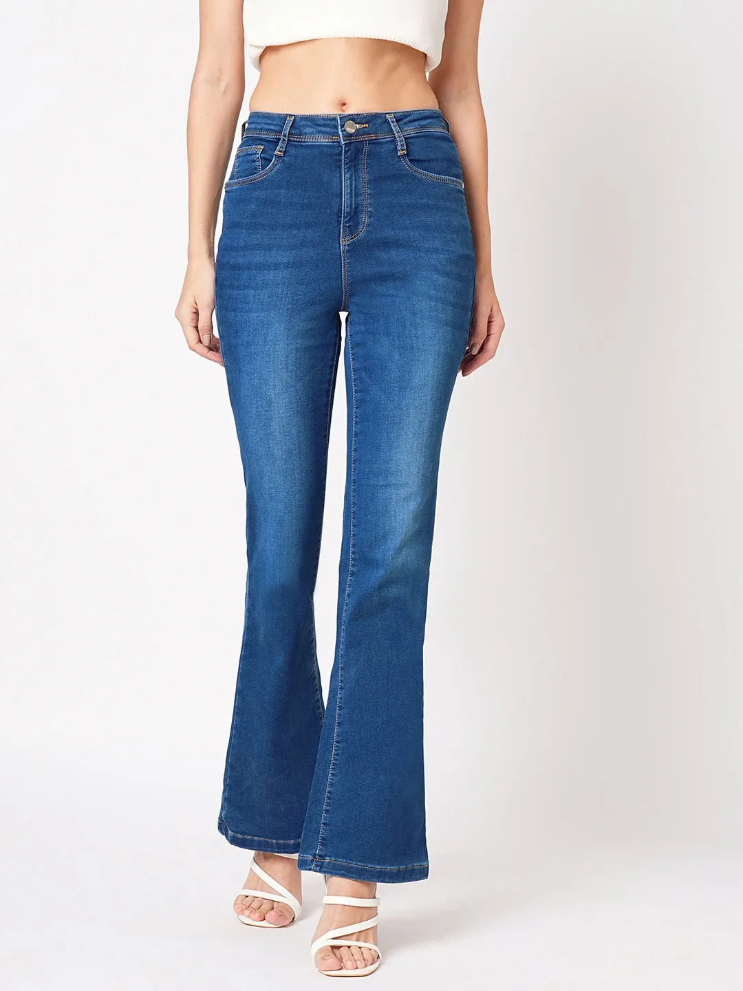 Women High-Rise Mini Flare Jeans