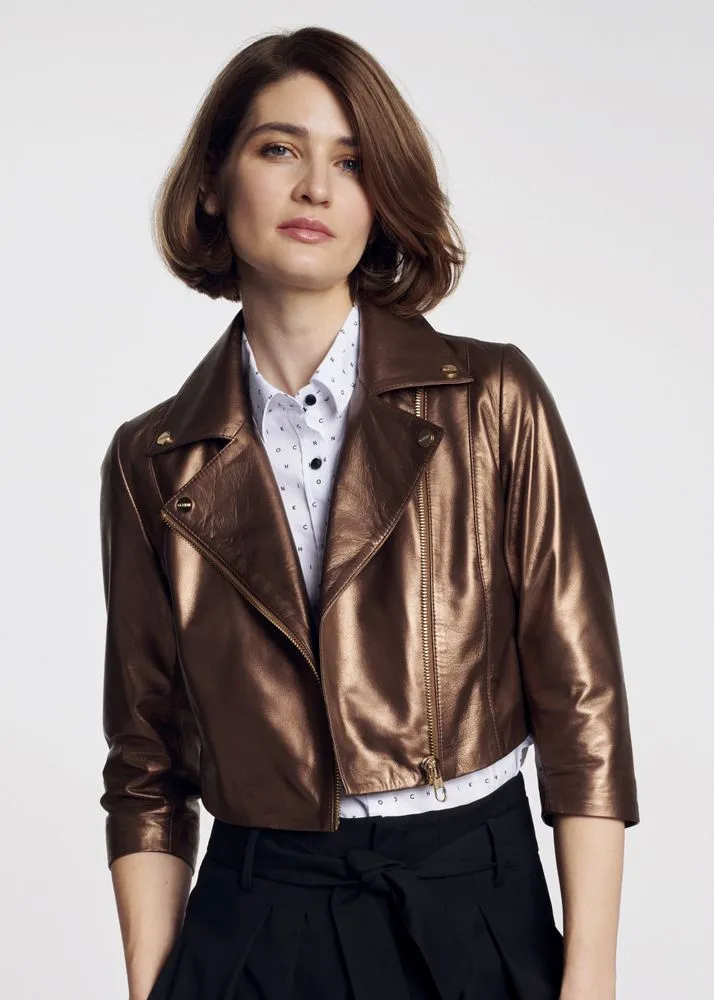 Womens Metallic Style Cooper Leather Jacket